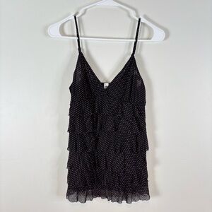 Joe Boxer Vintage Ruffle Tank Top with Polka Dots Size Small Black & Pink